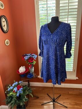 Harper cobalt blue V-Neck Mini Dress with a festive White Dot Print